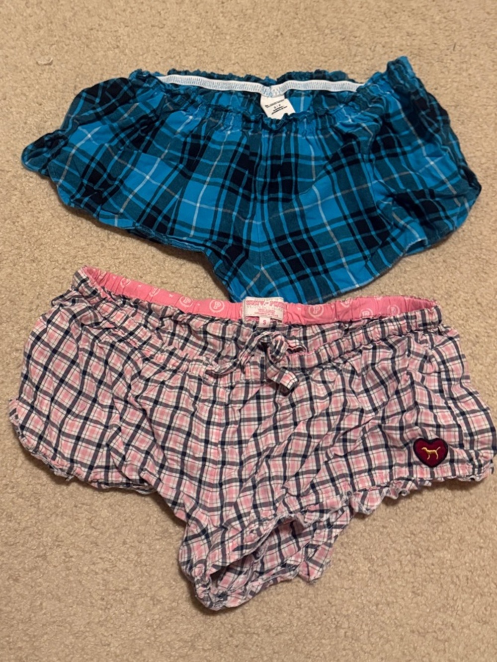 Victoria's Secret Plaid Ruffle Shorts Set - Blue and Pink